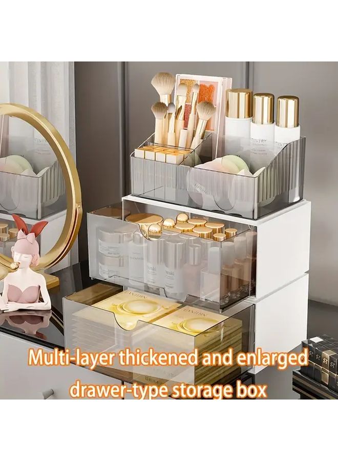 Double Layer Transparent Gray Cosmetic Storage Box Drawer Style Organizer For Makeup And Skincare - Image 4